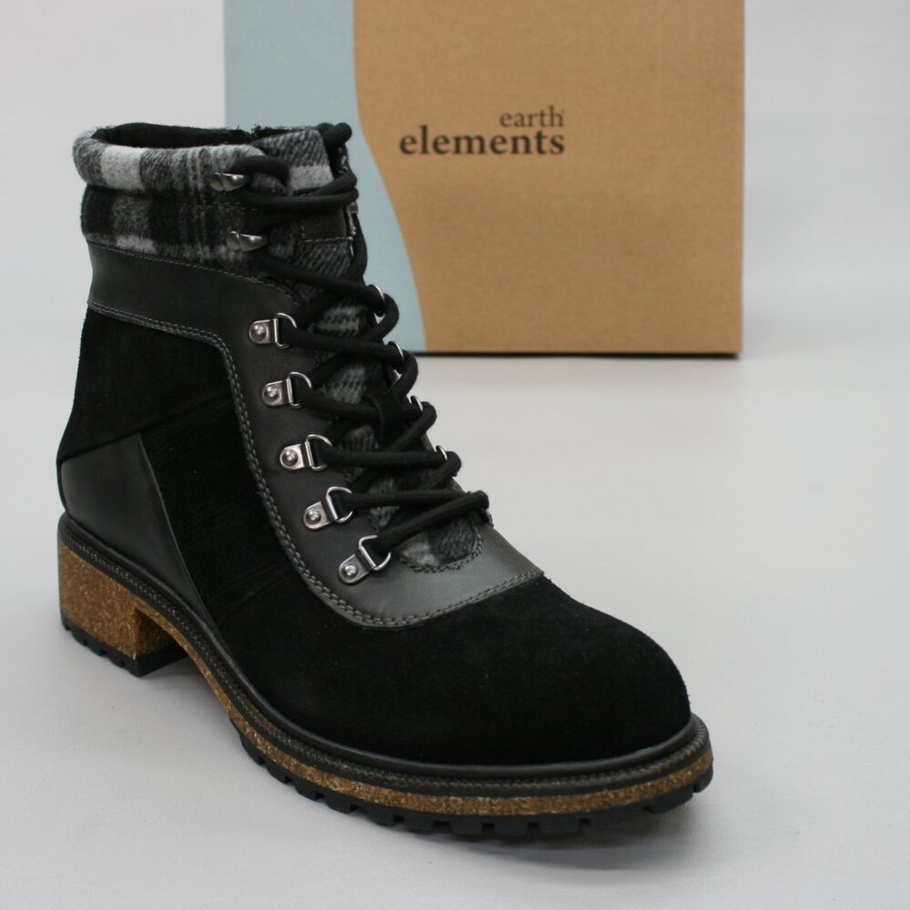 Earth Elements Ladies 9 Tessa Black Suede Lace-up Combat Hiker Trail Ankle Boots